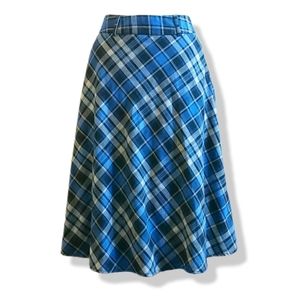 Blue, Gray and Black Plaid Skirt